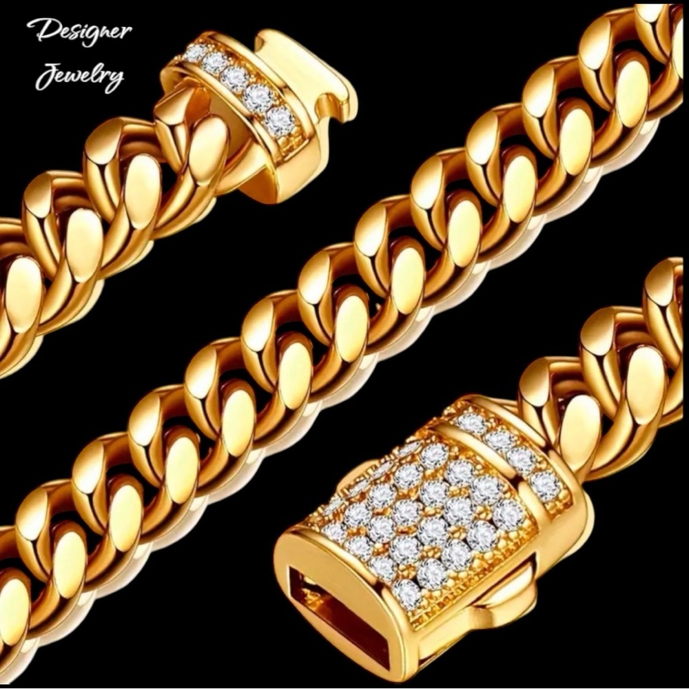 Miami Cuban Link Chain For Men Stainless Steel 8mm Necklace Chains 28”